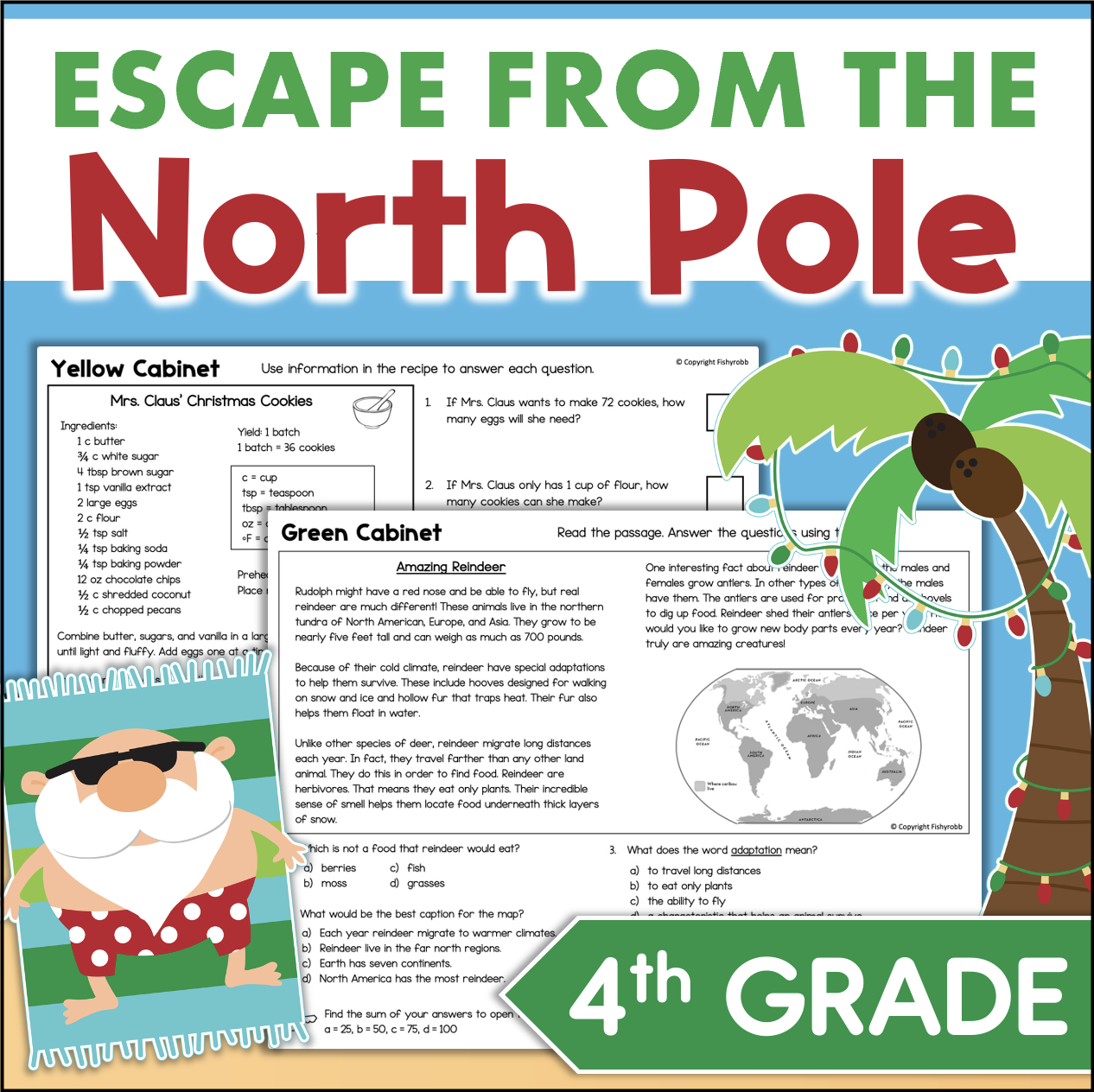 North Pole Christmas ESCAPE ROOM Gr 4 Reading & Math