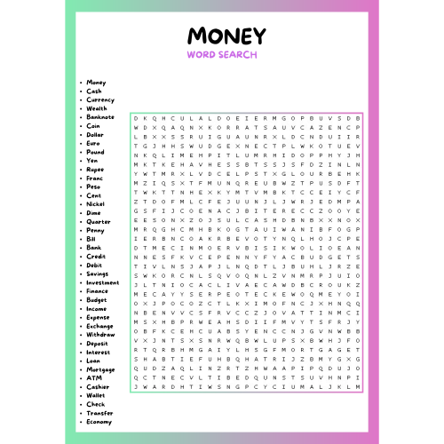 THE MONEY WORD SEARCH PUZZLE WORKSHEET ACTIVITY | Made By Teachers