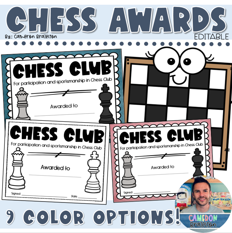Chess Club End of the Year Award Certificates Editable