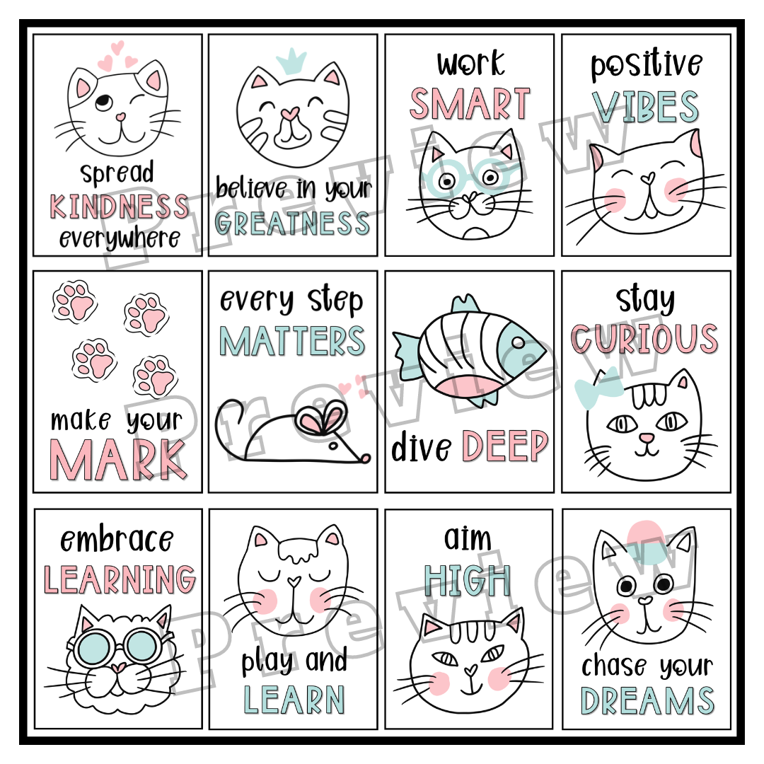 Cute Cats Theme Motivational Posters for Classroom Décor [Printable ...