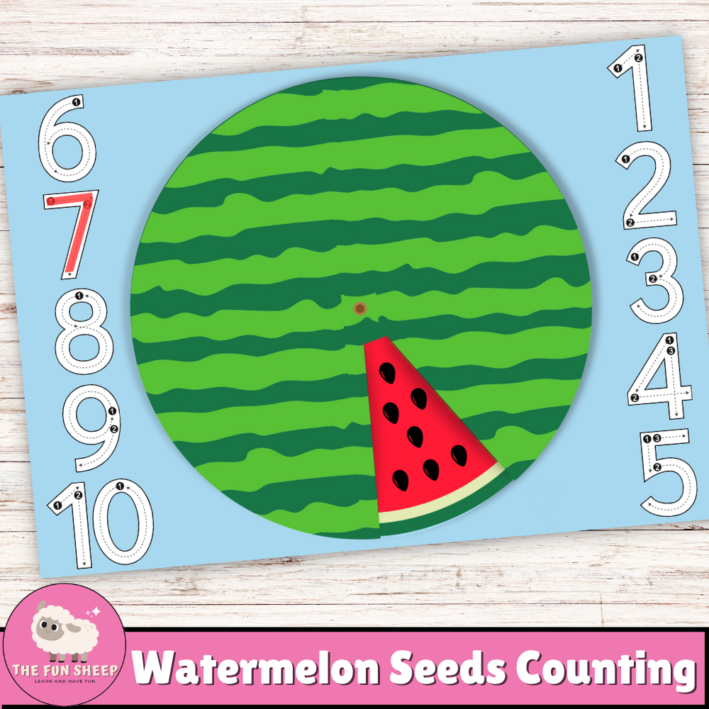 Watermelon Seeds Counting Wheel | Count to 10 Printable Worksheet Preschool