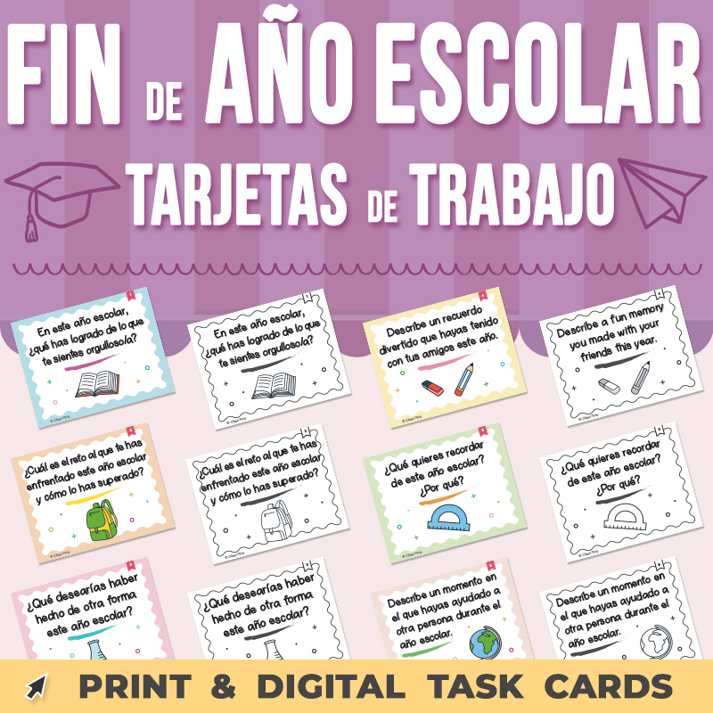 Fin de Año Escolar Tarjetas de Trabajo | Actividad de Autorreflexión