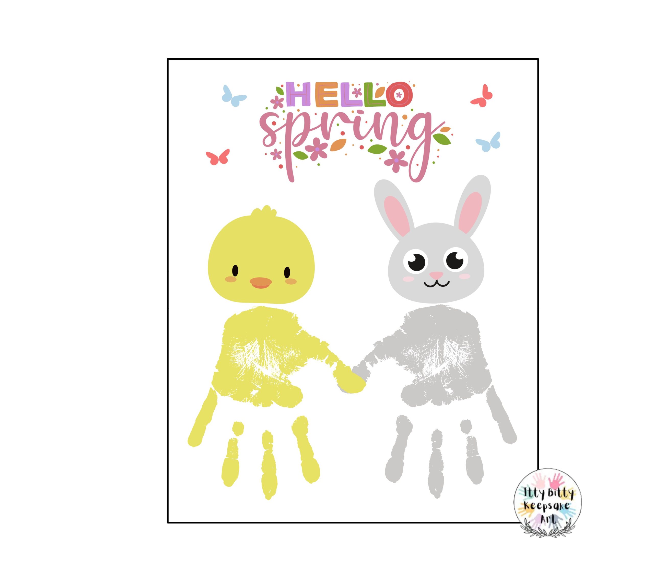 Spring Handprint Art Craft Printable Template / Spring Crafts / Chick and Bunny