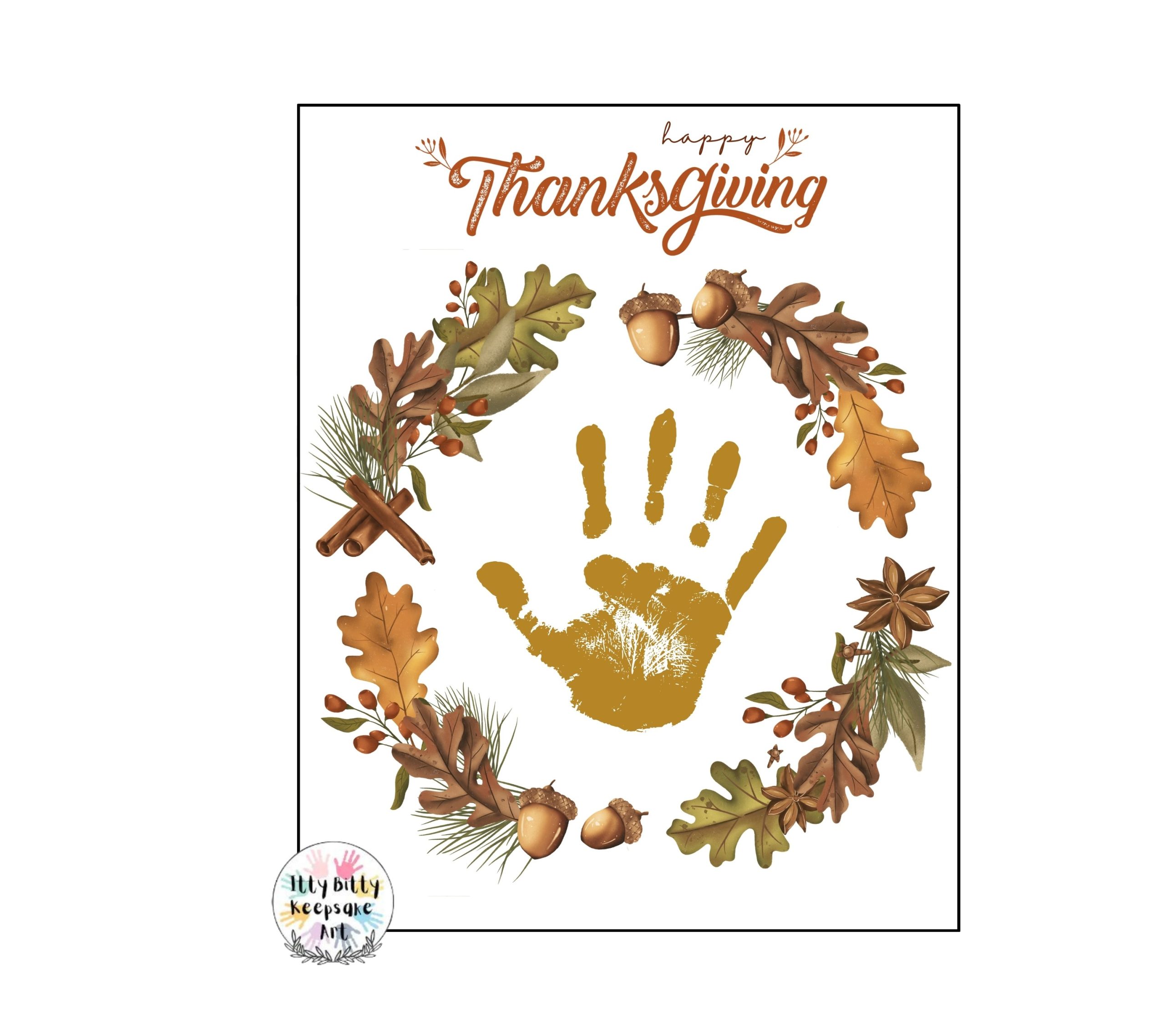 Thanksgiving Wreath Handprint Art Craft Printable Template / Fall Craft / Autumn
