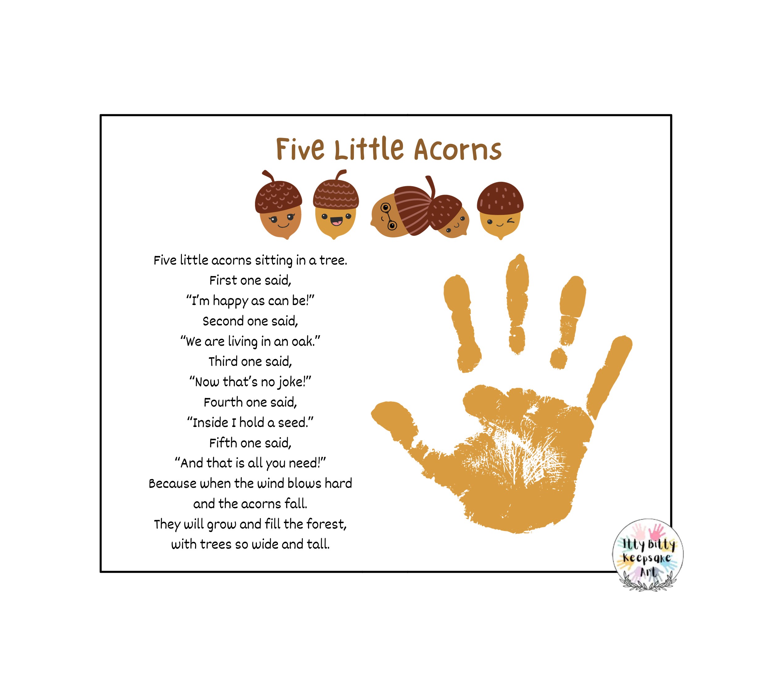 Five Little Acorns Handprint Art Craft Printable Template / Fall Craft / Autumn Poem