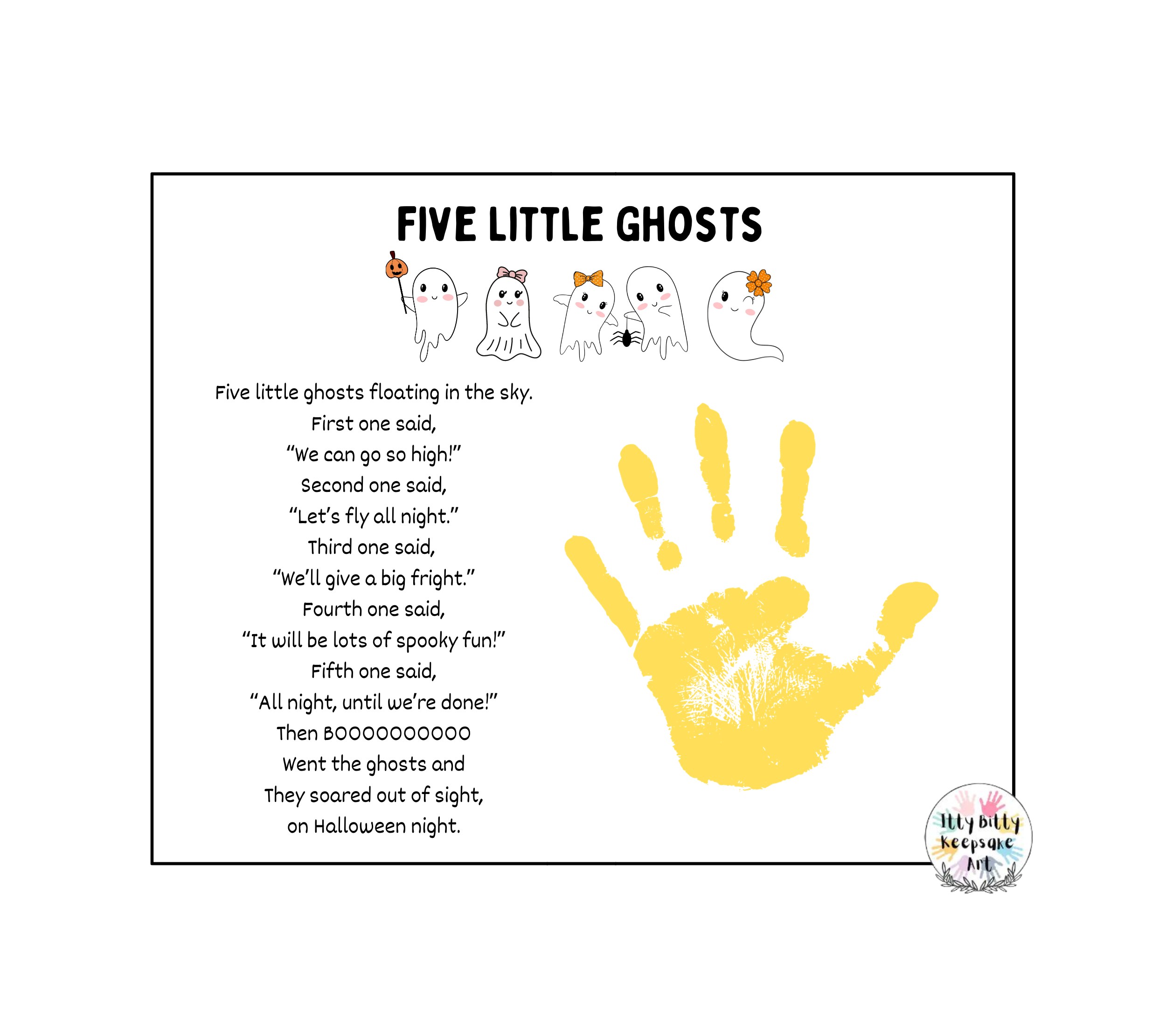 Five Little Ghosts Handprint Art Craft Printable Template / Fall Craft / Autumn Poem