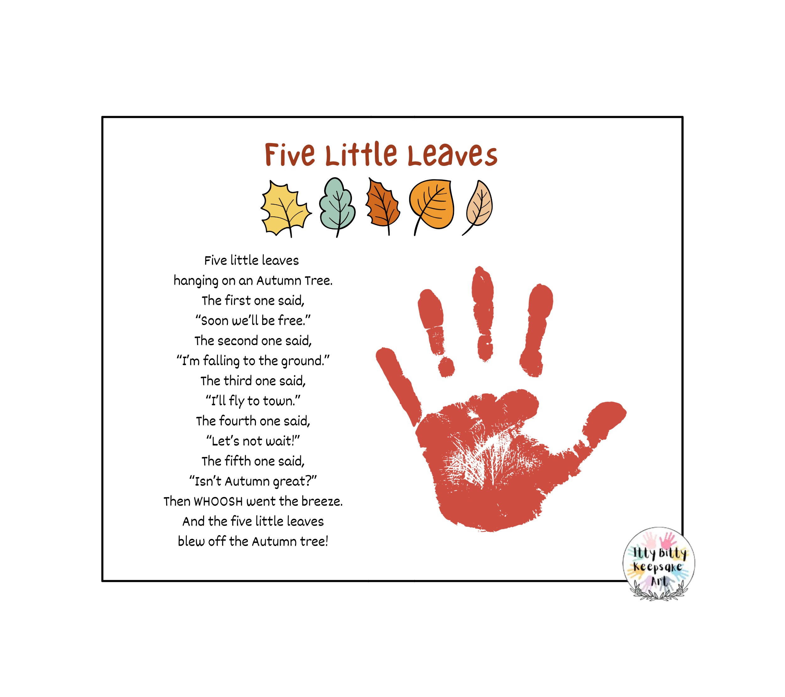 Five Little Leaves Handprint Art Craft Printable Template / Fall Craft / Autumn Poem