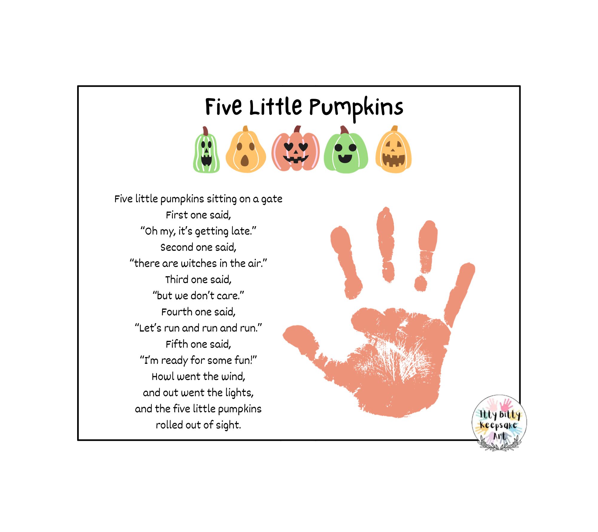 Five Little Pumpkins Handprint Art Craft Printable Template / Fall Craft / Autumn Poem