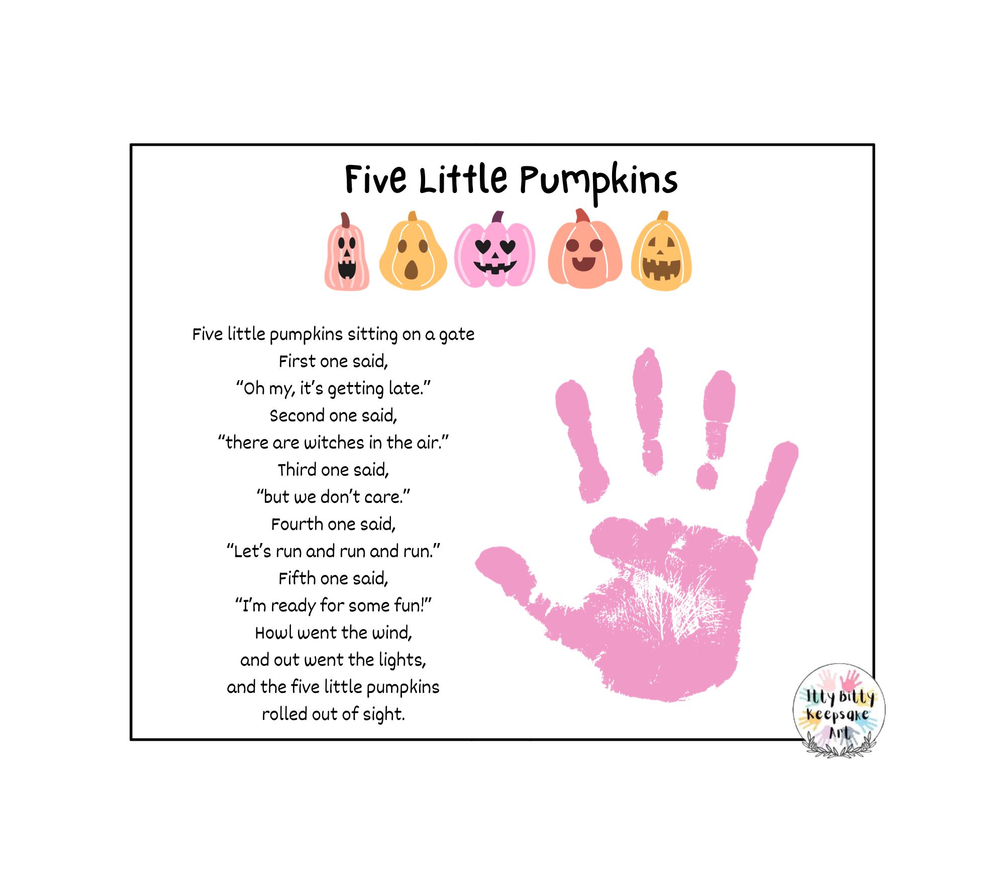 Five Little Leaves Handprint Art Craft Printable Template / Fall Craft / Autumn Poem