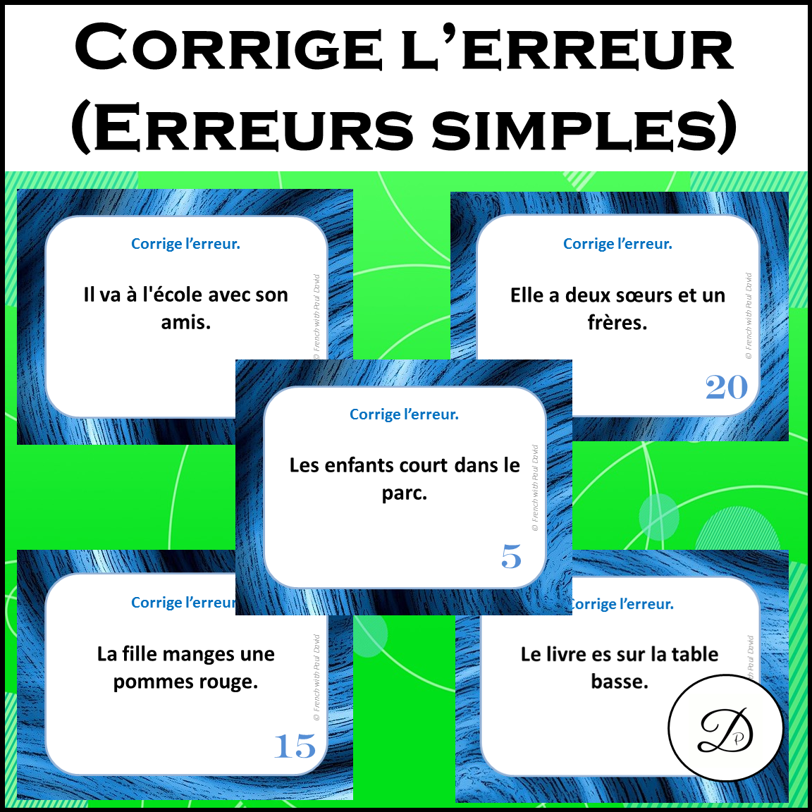 Corrige l'erreur (Erreurs simples) 28 CAT / French Grammar
