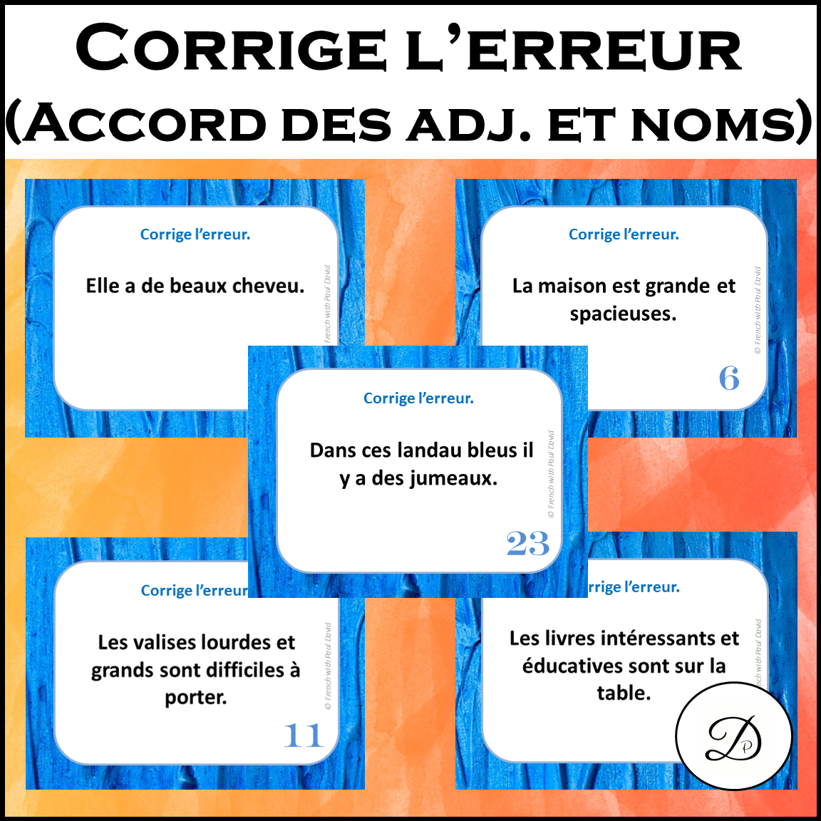Corrige l'erreur (Accord des adjectifs et noms) 28 CAT / French Grammar