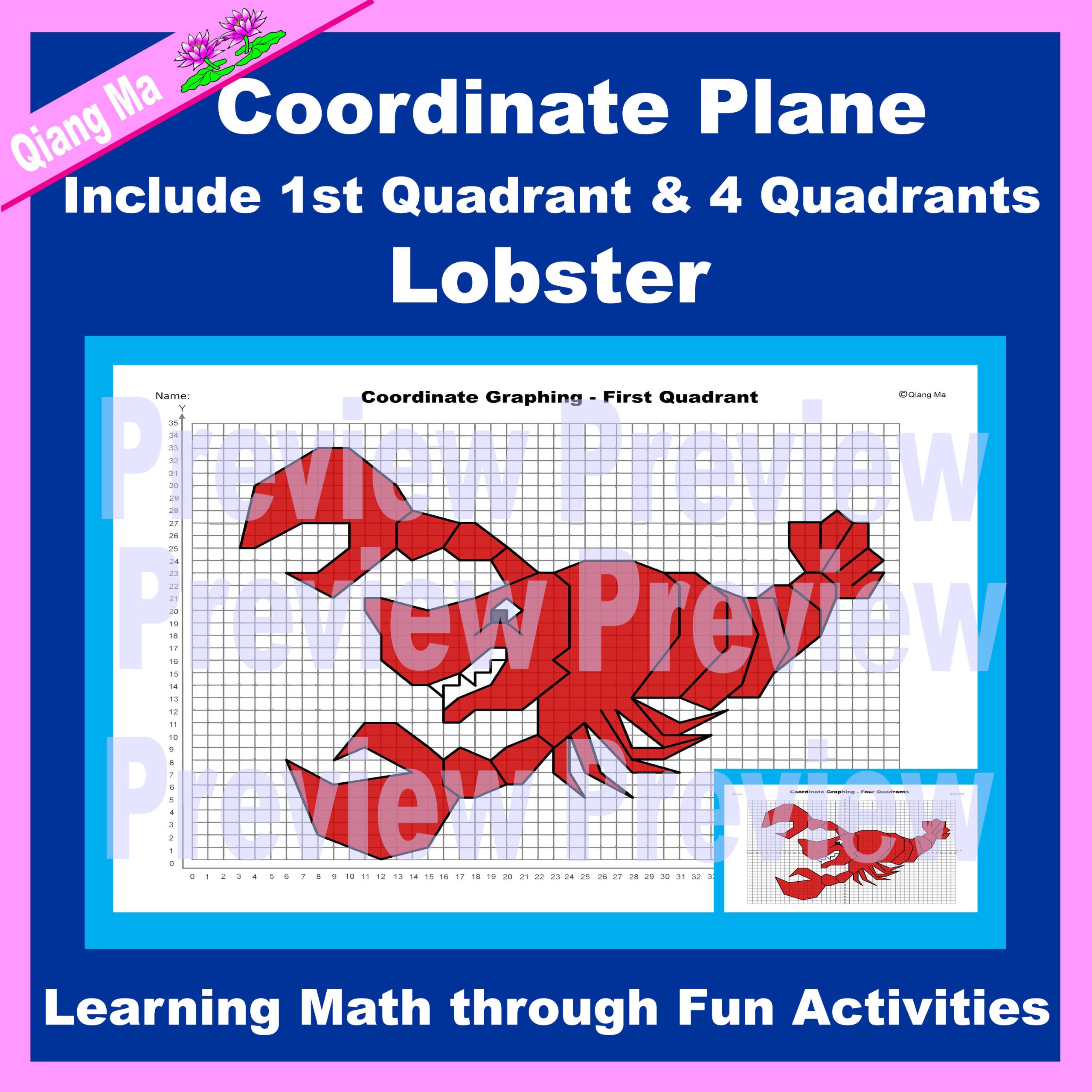 Summer Coordinate Plane Graphing Picture: Lobster