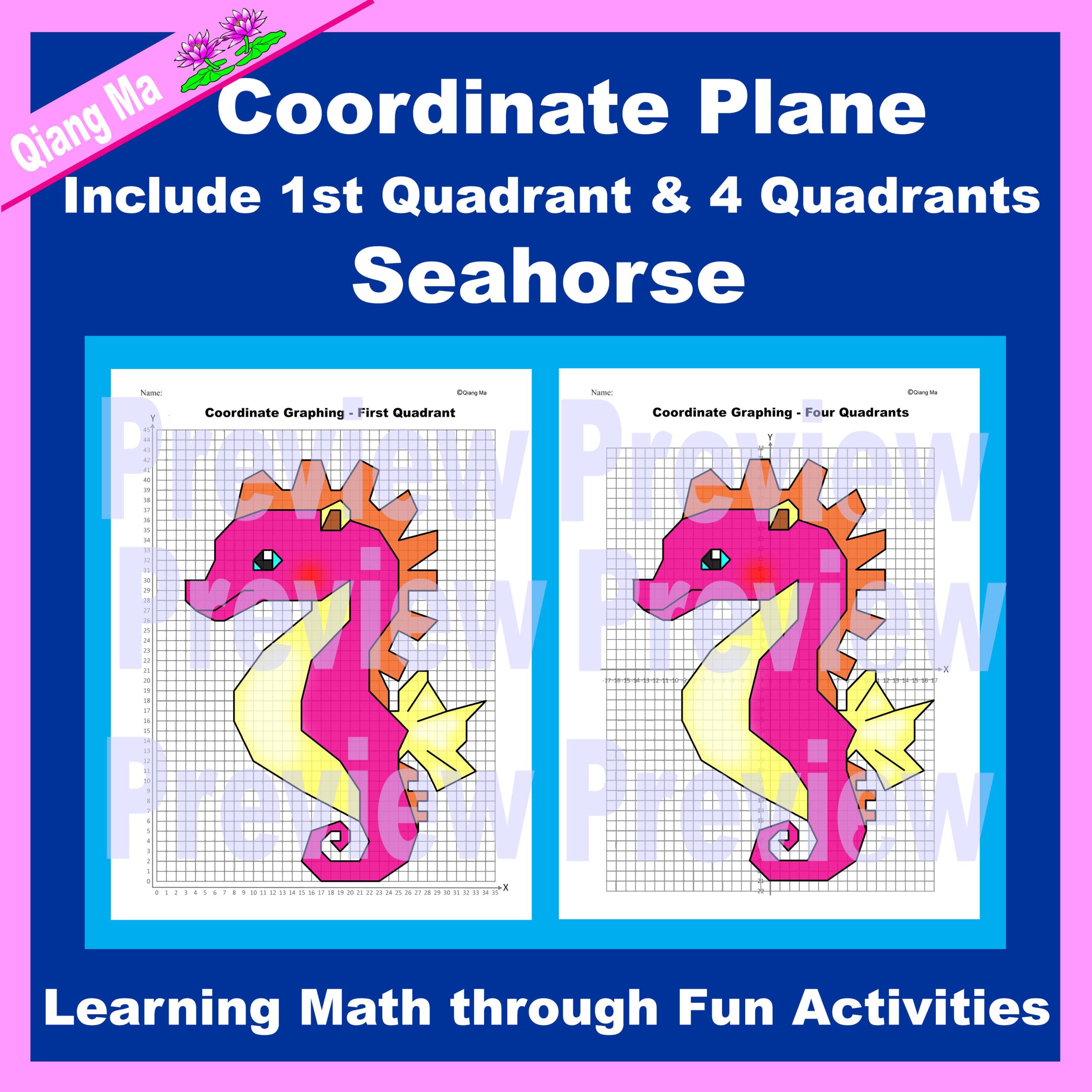 Summer Coordinate Plane Graphing Picture: Seahorse