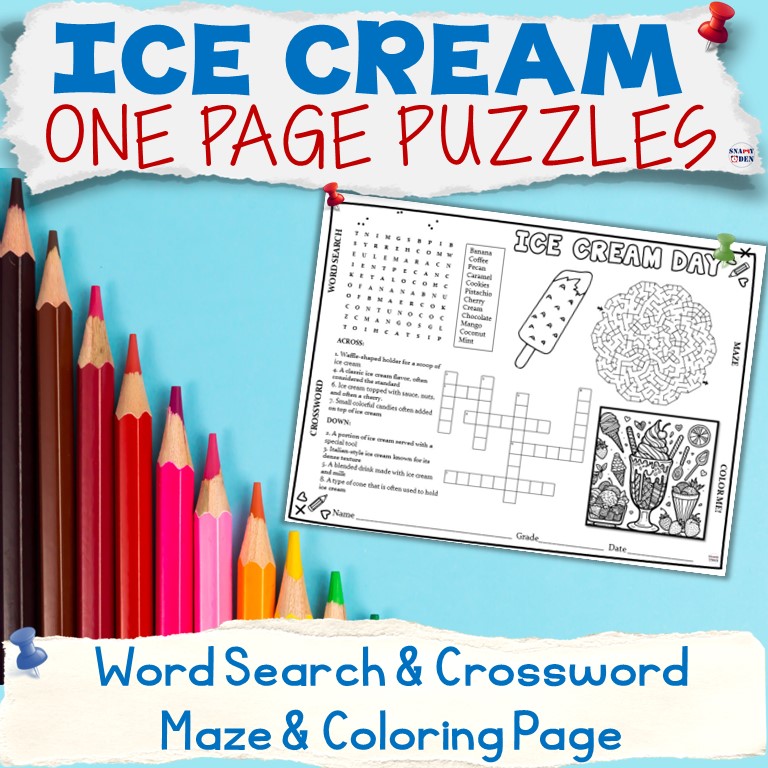 Ice Cream Day Word Search Crossword Maze Coloring Page Summer Puzzles Activities