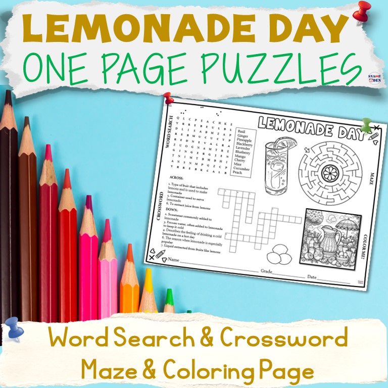 Lemonade Day Word Search Crossword Maze Coloring Page Summer Puzzles Activities
