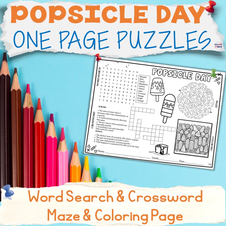 Popsicle Day Word Search Crossword Maze Coloring Page Summer Puzzles Activities