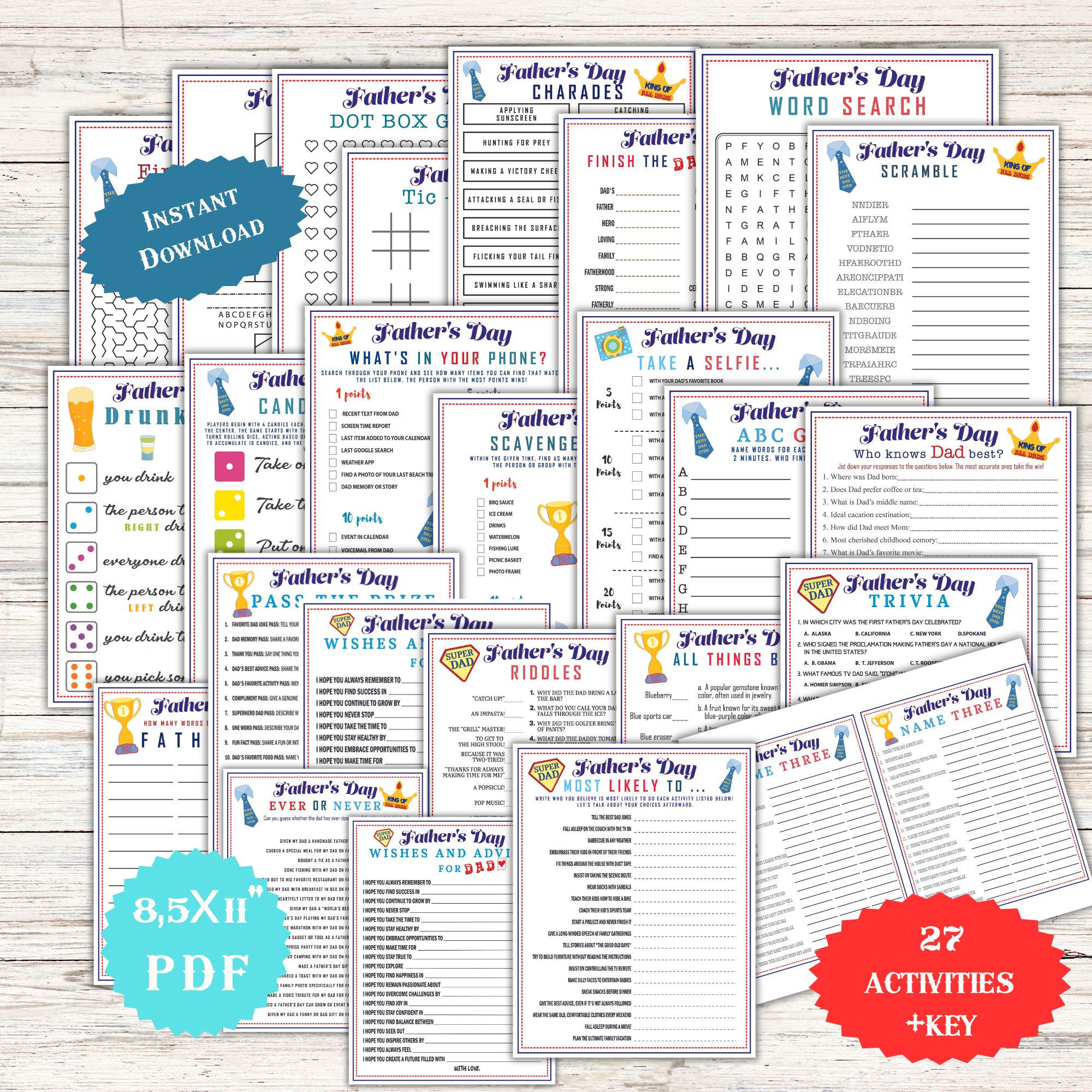 Father's Day Games for Kids, Adults, Family Activity, Party Ideas, Trivia Summer