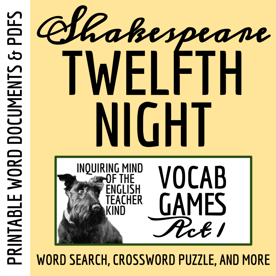 Twelfth Night Act 1 Vocabulary Activities | Word Search | Crossword Puzzle | Worksheet