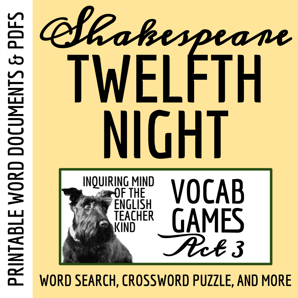 Shakespeare's Twelfth Night Vocabulary Games for High School (Act 3)