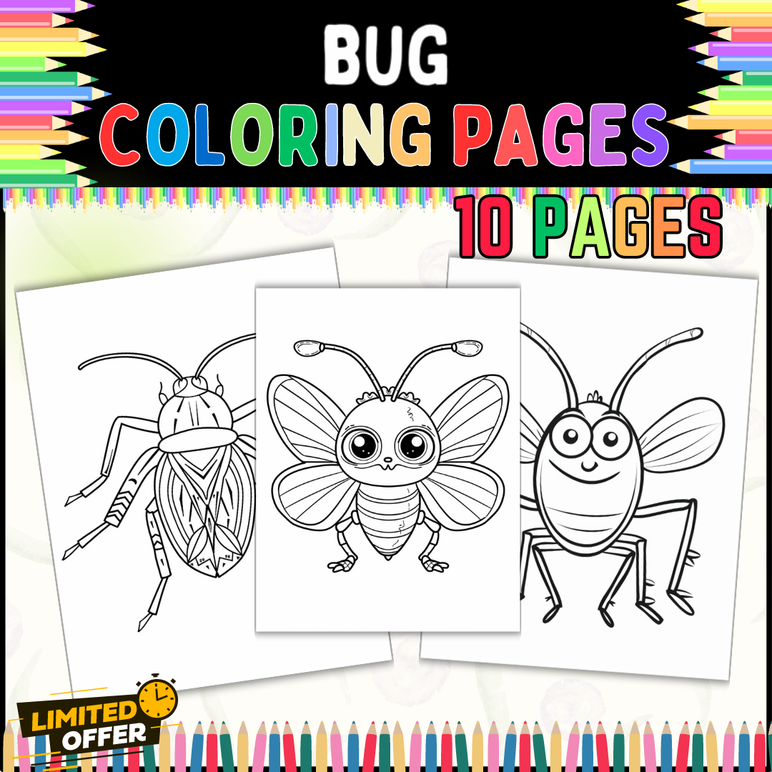 10 Bug Coloring Pages | Printable Insect Fun for Kids | Coloring Sheets