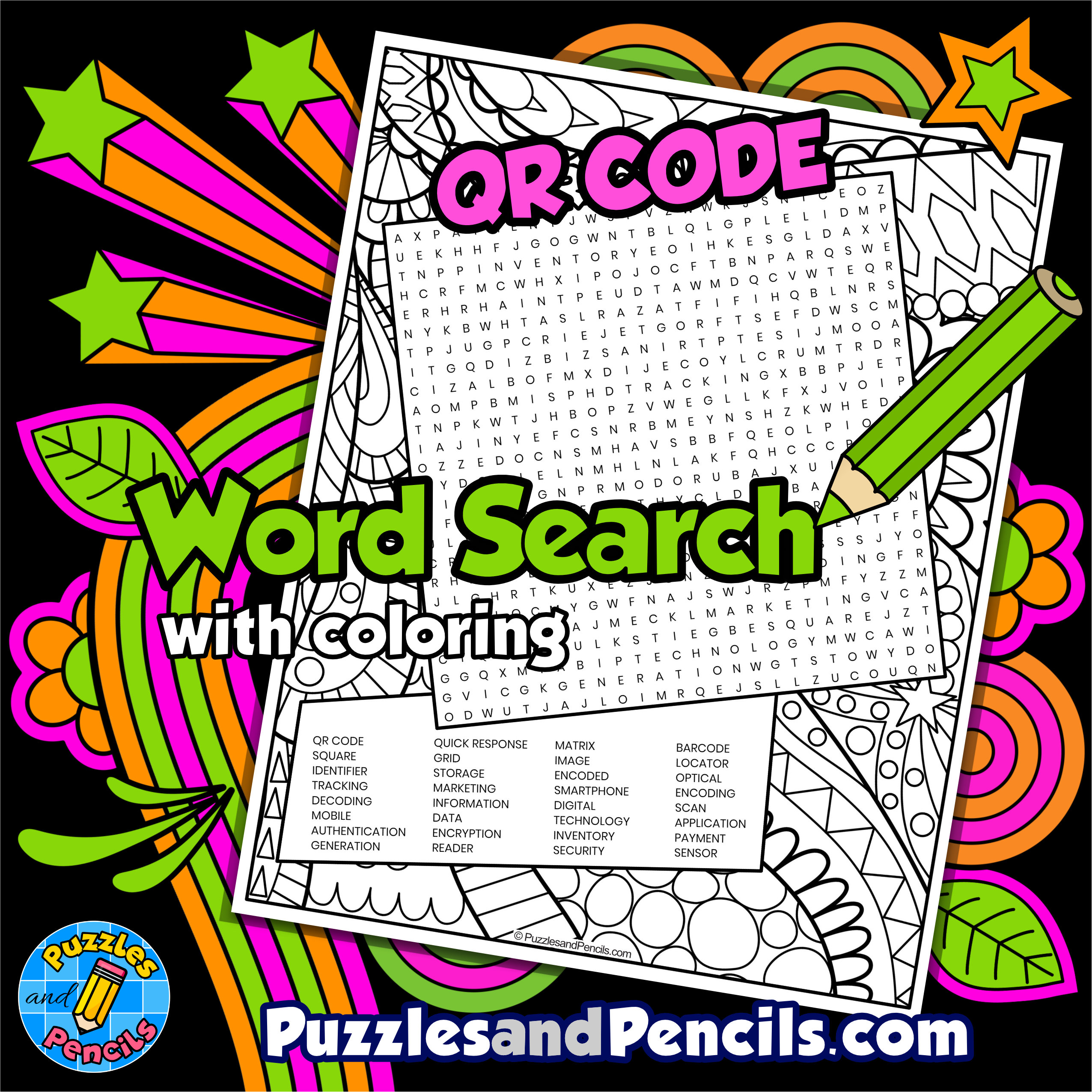 QR Codes Word Search Puzzle with Coloring | Computer Science