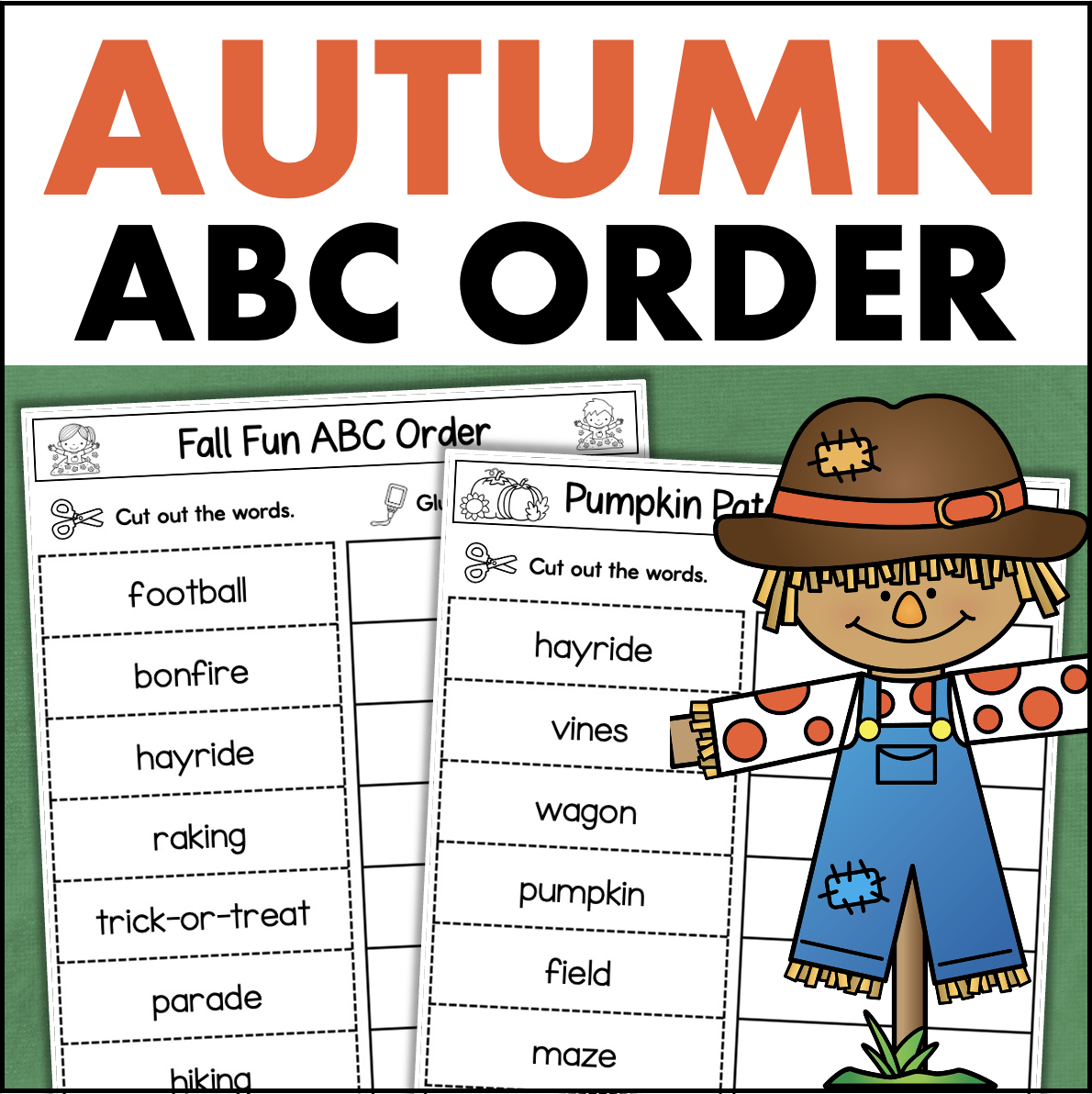 Autumn Fall ABC Order Worksheets Cut & Paste Activities Fall Alphabetizing