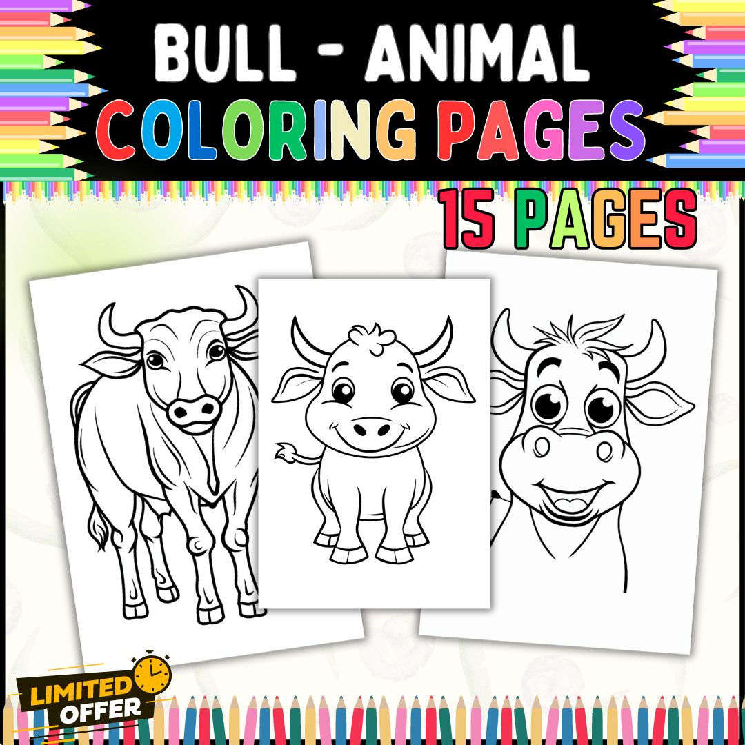 Bull Coloring Pages for Kids | 15 Printable Sheets | Fun Animal Activity