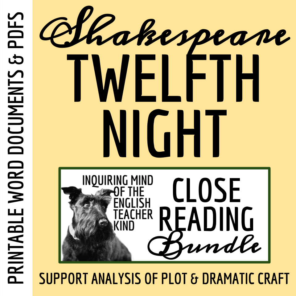 Twelfth Night Close Reading Analysis Worksheets Bundle with Answer Keys