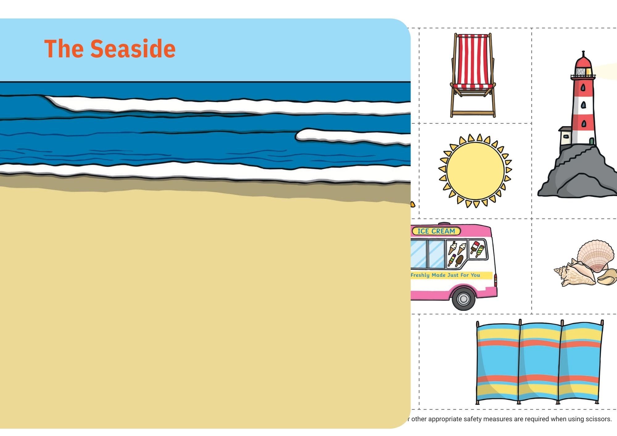 summer cut and paste activities, Seaside Cut Out and Stick Activity