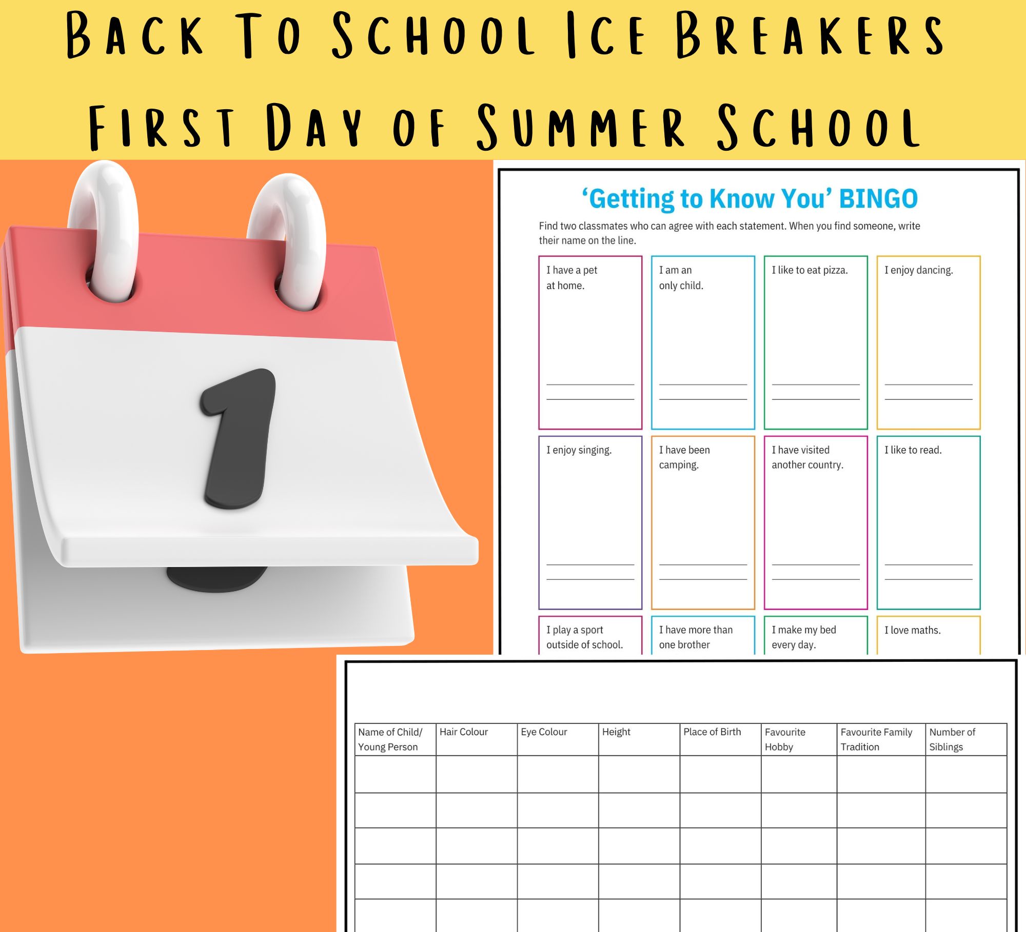 Back To School Ice Breakers, First Day of Summer School, Ice Breaker Activity