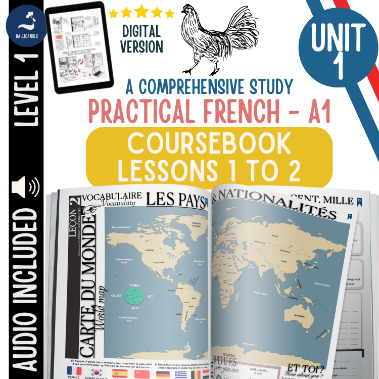 Beginner French Workbook Se présenter pays nationalités with audios unit 1