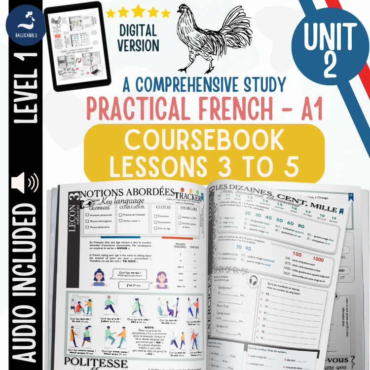 Beginner French Workbook Numbers Family Animals lessons 3 to 5 with audio