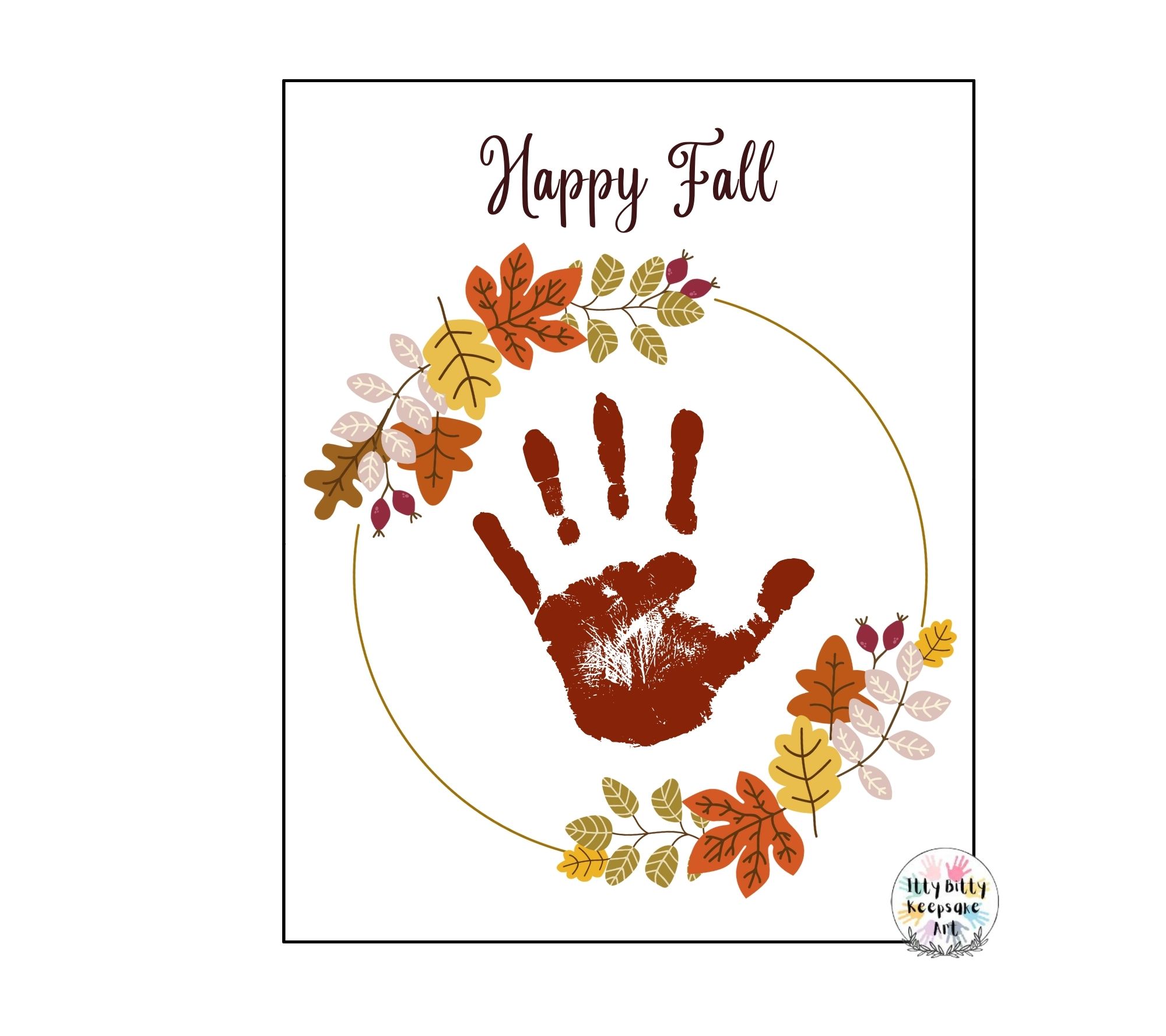 Happy Fall Wreath Handprint Art Craft Printable Template / Fall Craft / Autumn