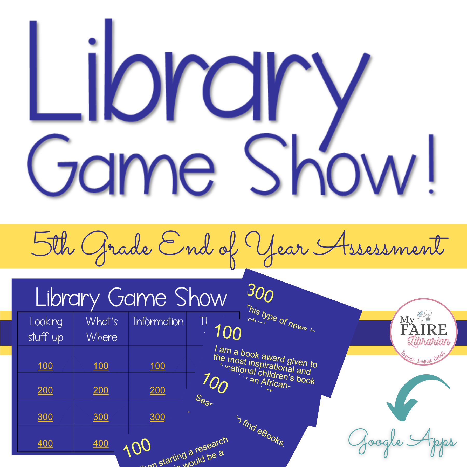 Library Assessment Game for 5th Grade | End of Year Activity | Curriculum