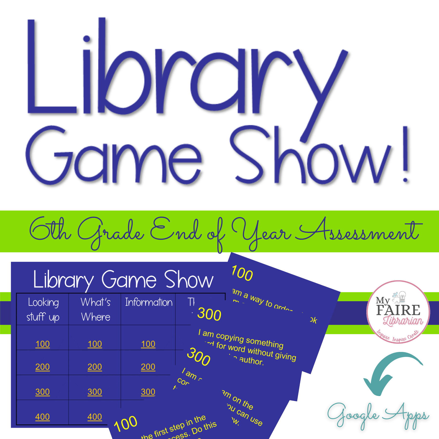 Library Assessment Game for 6th Grade | End of Year Activity | Curriculum