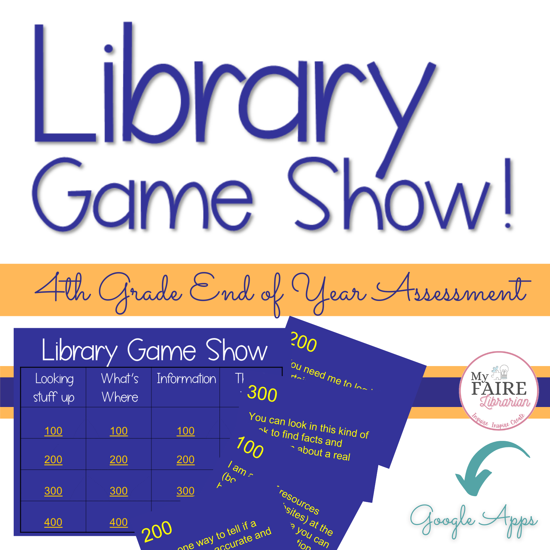 Library Assessment Game for 4th Grade | End of Year Activity | Curriculum