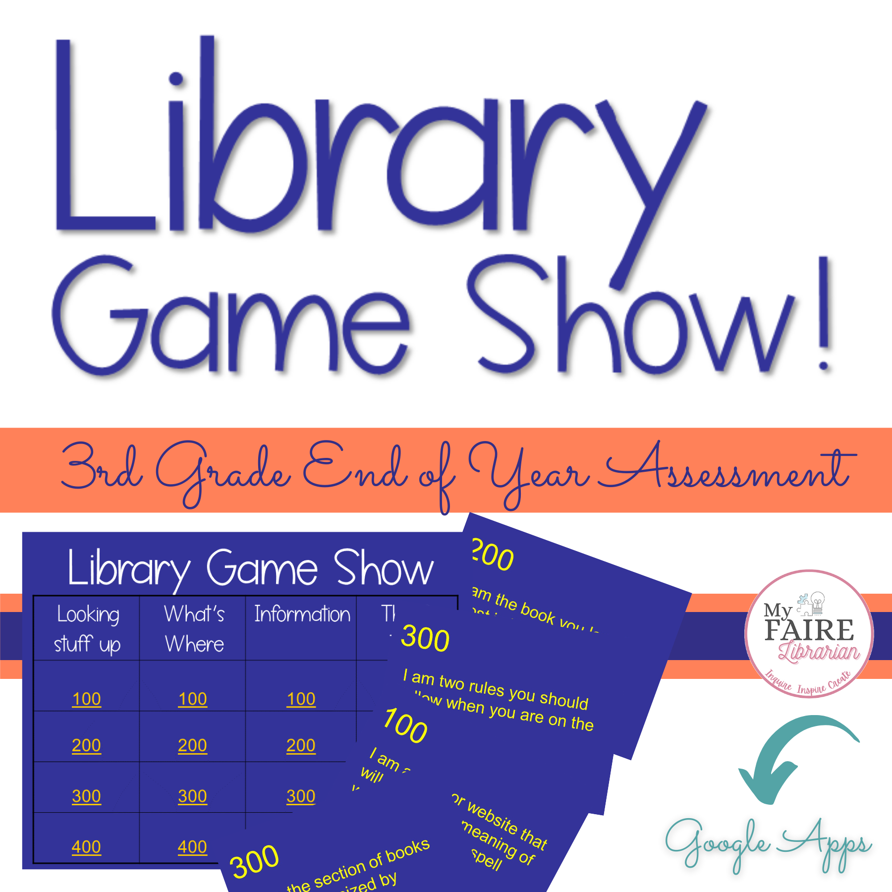 Library Assessment Game for 3rd Grade | End of Year Activity | Curriculum