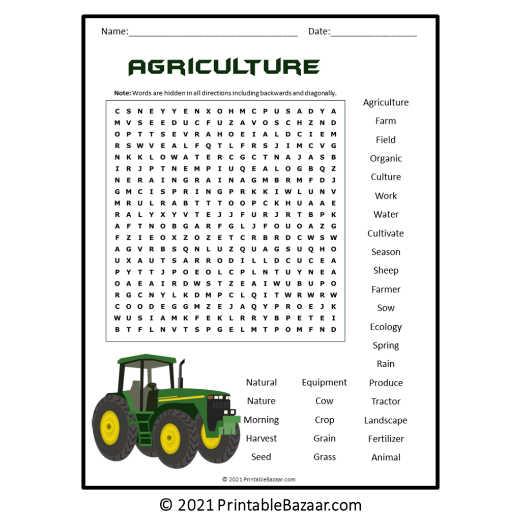 Agriculture Word Search Puzzle - Made By Teachers