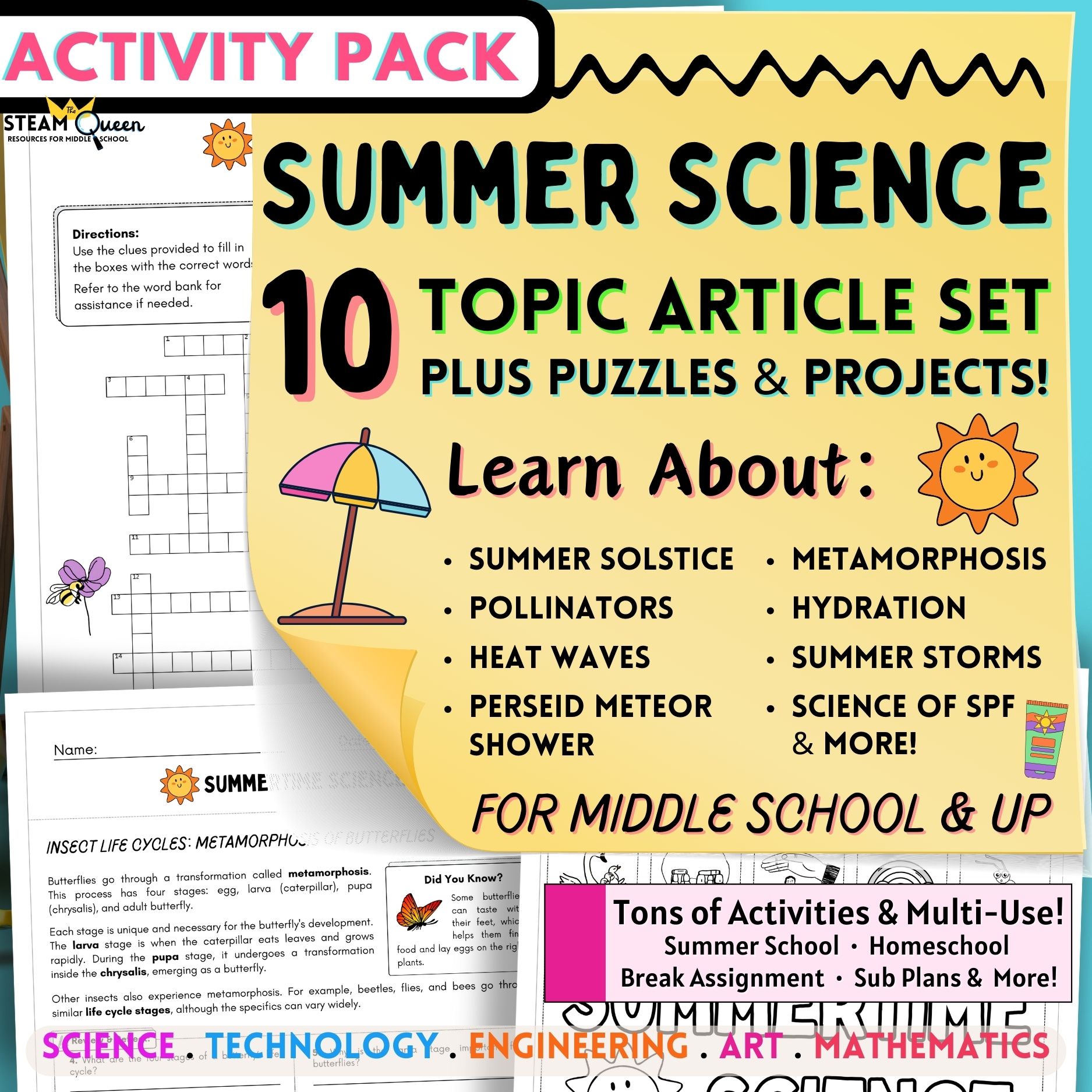 Summer Science Activity Packet! 10 Topics Article Games and More for Middle School Summer Break