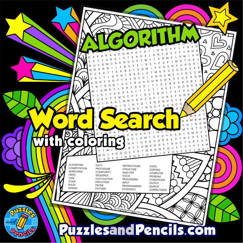 Algorithm Word Search Puzzle with Coloring | Computer Science