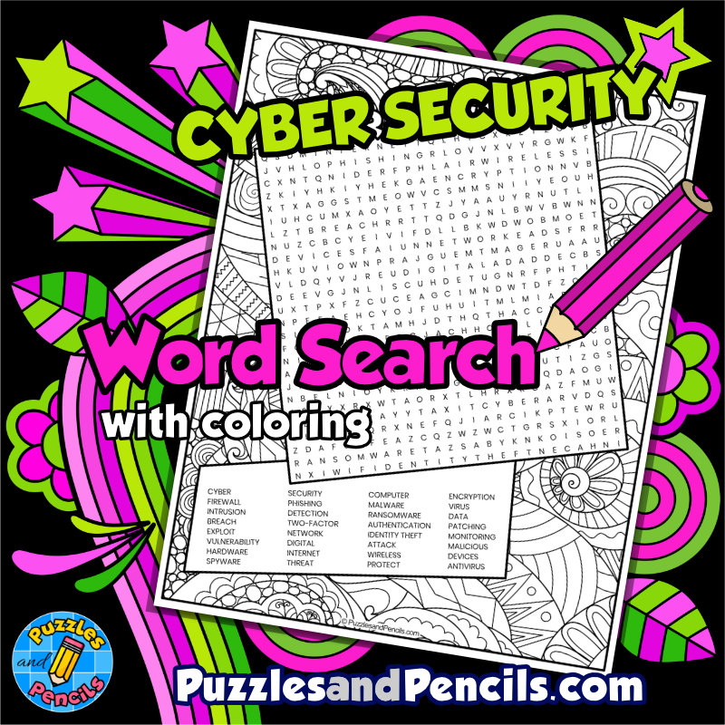 Cyber Security Word Search Puzzle with Coloring | Computer Science