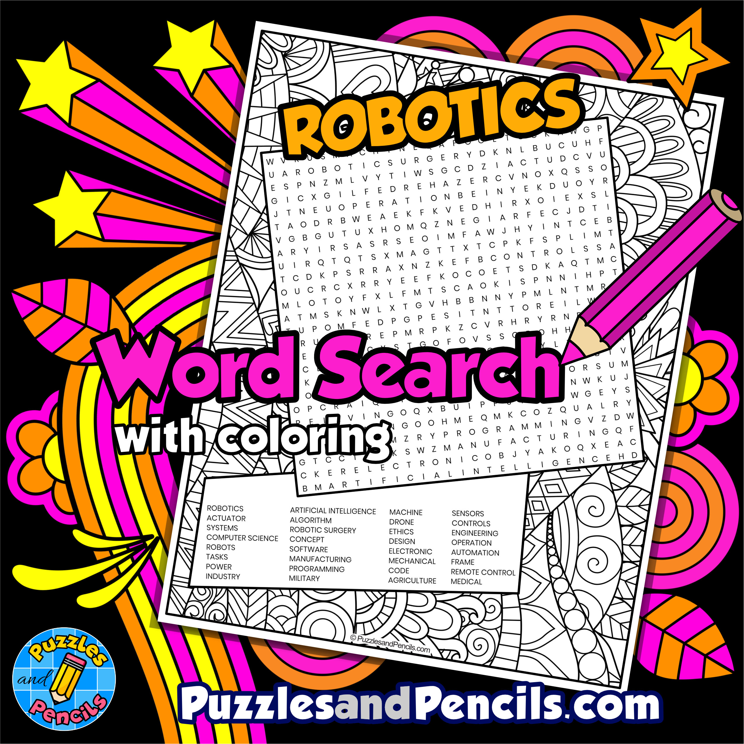 Robotics Word Search Puzzle with Coloring | Computer Science