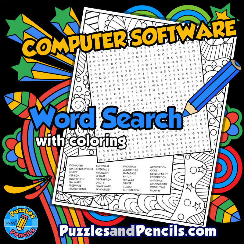 Computer Software Word Search Puzzle with Coloring | Computer Science