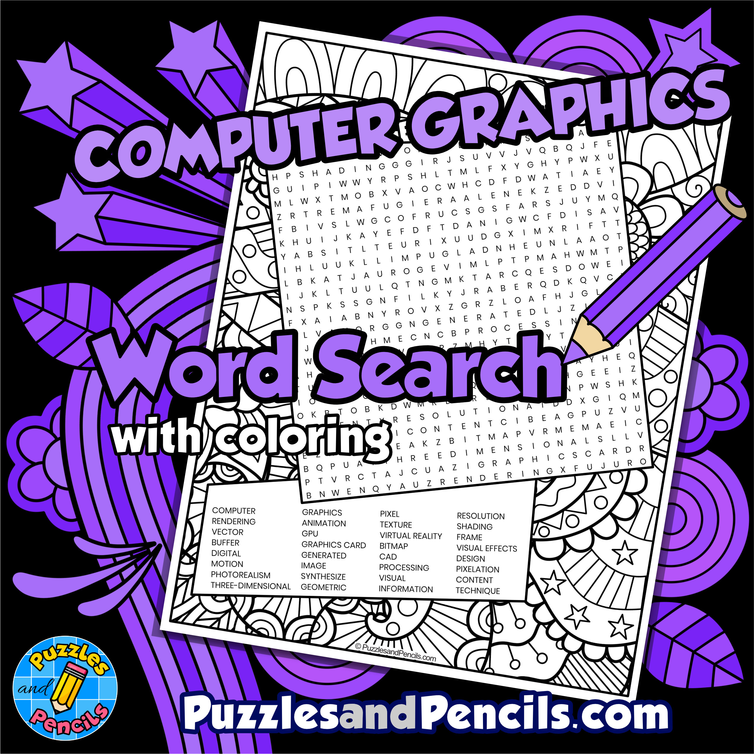 Computer Graphics Word Search Puzzle with Coloring | Computer Science