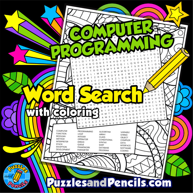 Computer Programming Word Search Puzzle with Coloring | Computer Science