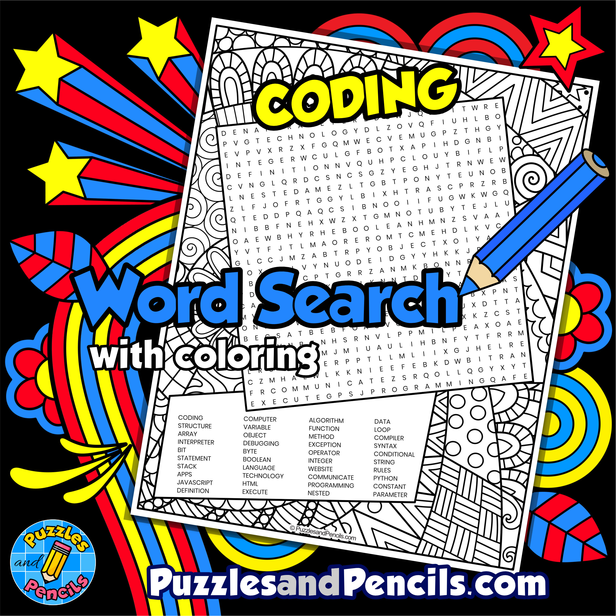 Coding Word Search Puzzle with Coloring | Computer Science