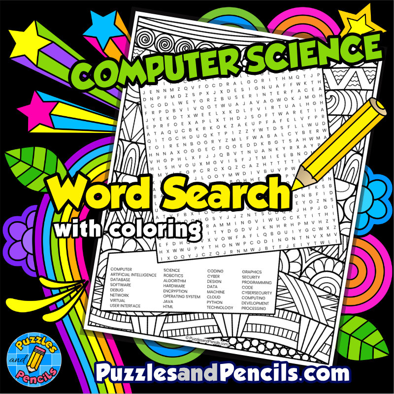 Computer Science Word Search Puzzle with Coloring