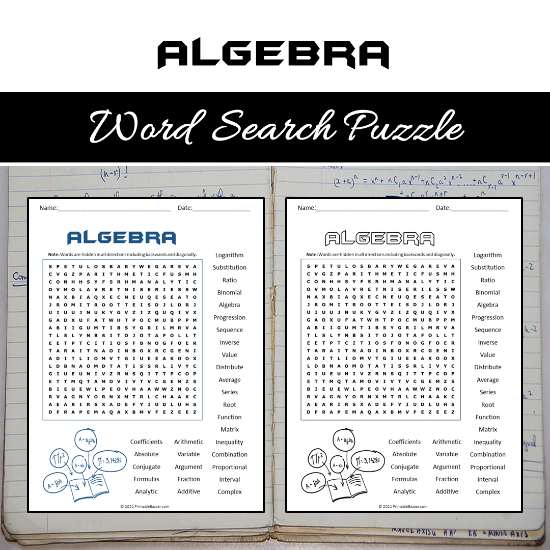 Algebra Word Search Puzzle