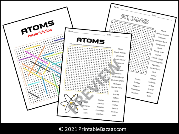 Atoms Word Search Puzzle | Made By Teachers