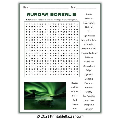 Aurora Borealis (Northern Lights) Word Search Puzzle - Made By Teachers
